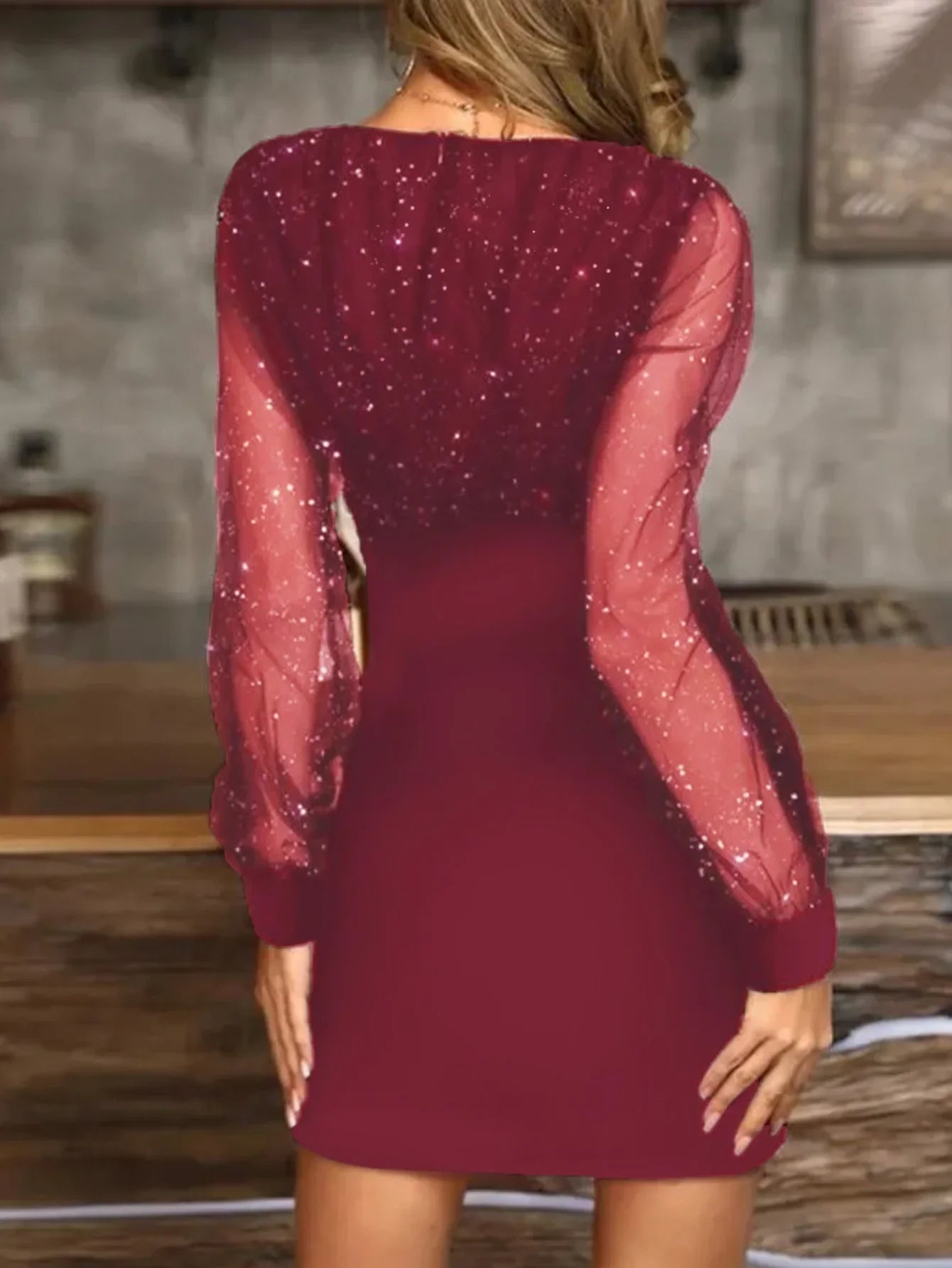 Sexy V-Neck See Through Long Sleeve Dress Women Spring Autumn Party Mini Dresses