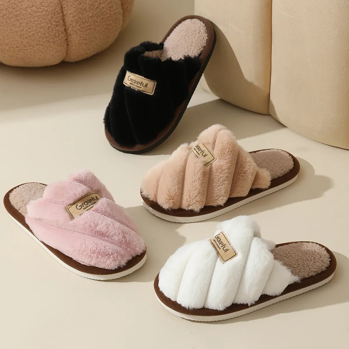 Women's Winter Warm Plush Slippers | Non-Slip, Soft Comfort for Indoor Home