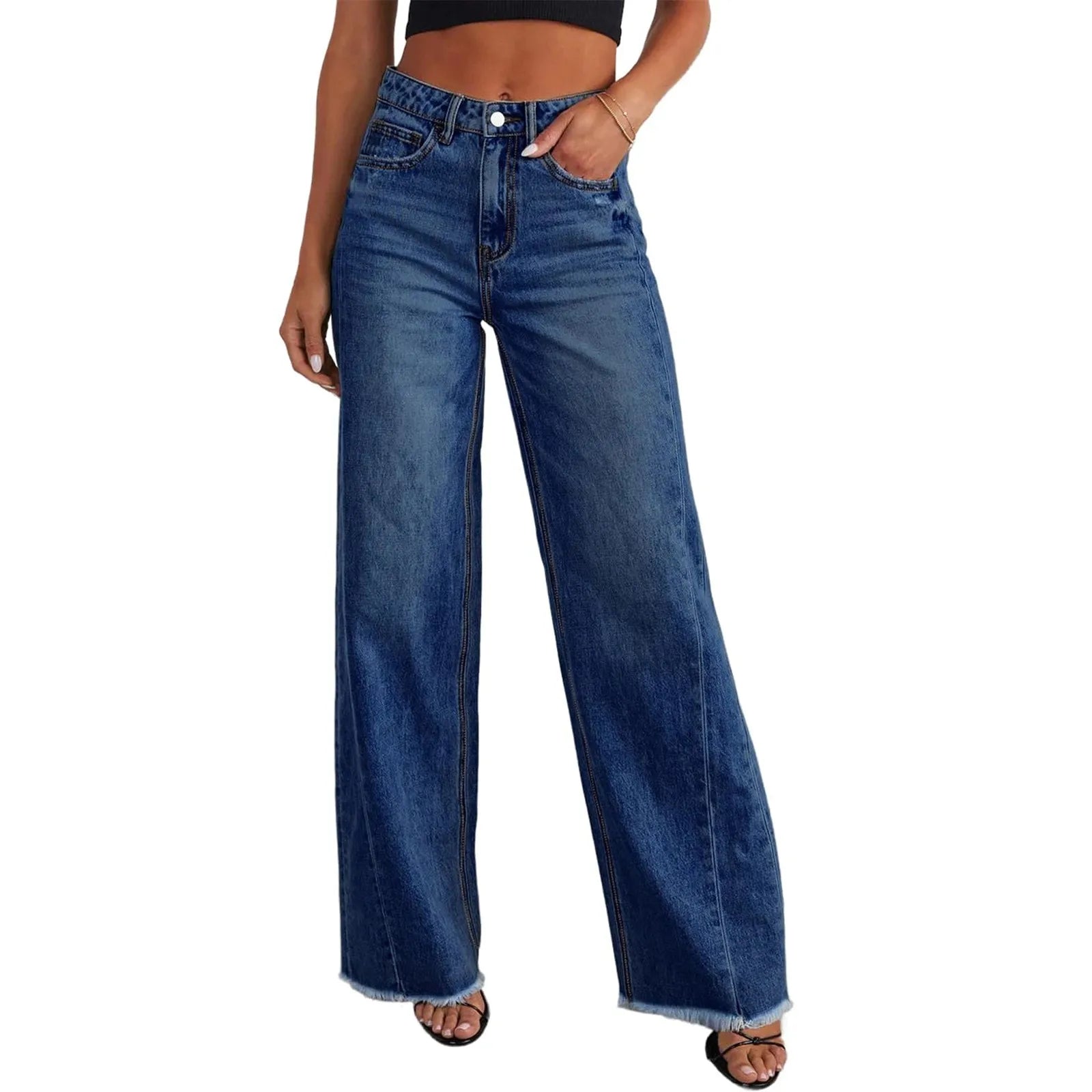 Wide Leg Denim with Frayed Bottom