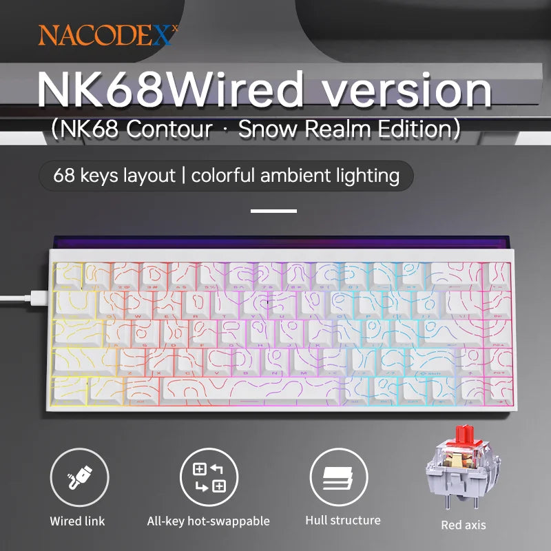 New Ajazz Nacodex Nk68 Mechanical Keyboard Terrain keycap Rgb Light Bar 68-Key Wired Gaming Office Wired Connect Keyboard