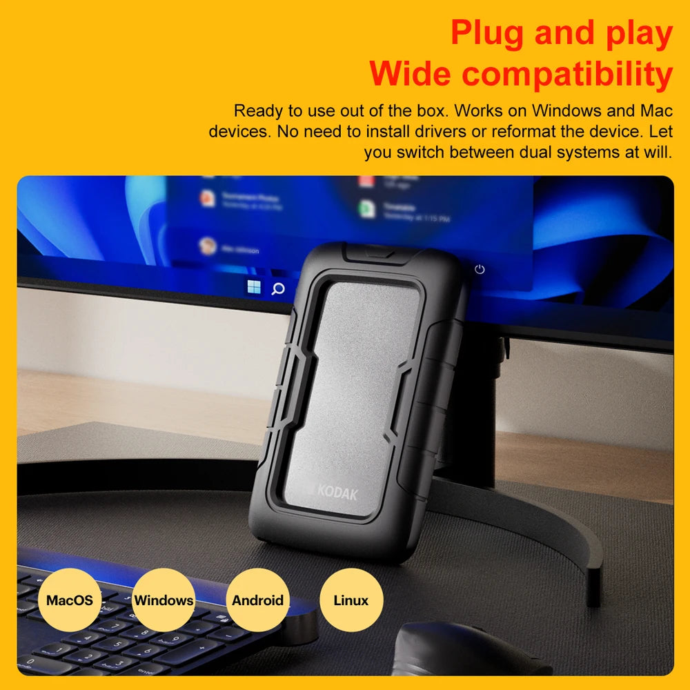 Kodak Portable External Hard Drive P110 - 500GB/1TB/2TB USB 3.0 PHDD External Hard Disk Perfect for PS4/PS5 Xbox Mac PC