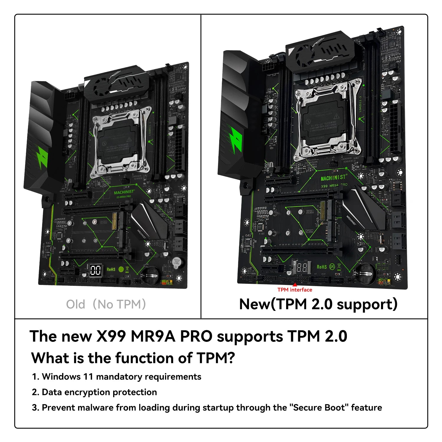 MACHINIST X99 MR9A PRO Motherboard Support TPM2.0 Interface LGA 2011-3 Xeon E5 V3 V4 CPU DDR4 Four channel RAM NVME M.2 *2 ATX