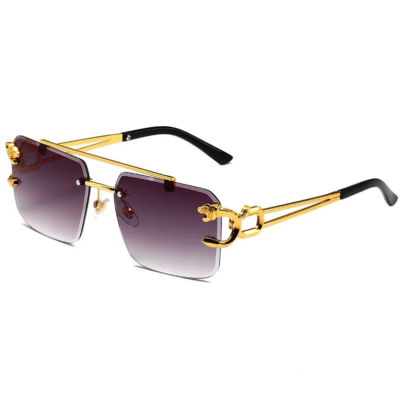 Fashion Metal Leopard Rimless Sunglasses - Stylish Gradient Ocean Film Shades UV400