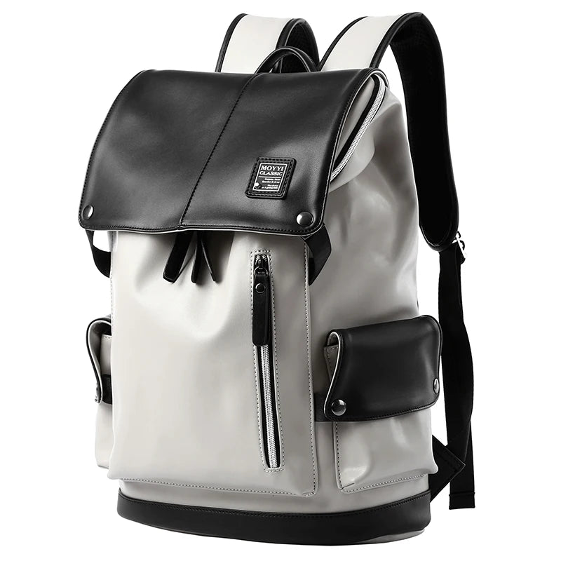 Leather Men Backpack, Vintage 15.6 inch Laptop Daypack, Waterproof Durable Travel Knapsack, College Student Leather Rucksack