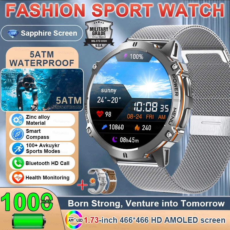 Military TANK X3 1000mAh Battery Men Smart Watch GPS Altimeter 10ATM Waterproof Bluetooth Call Outdoor Sports Adult Smartwatch