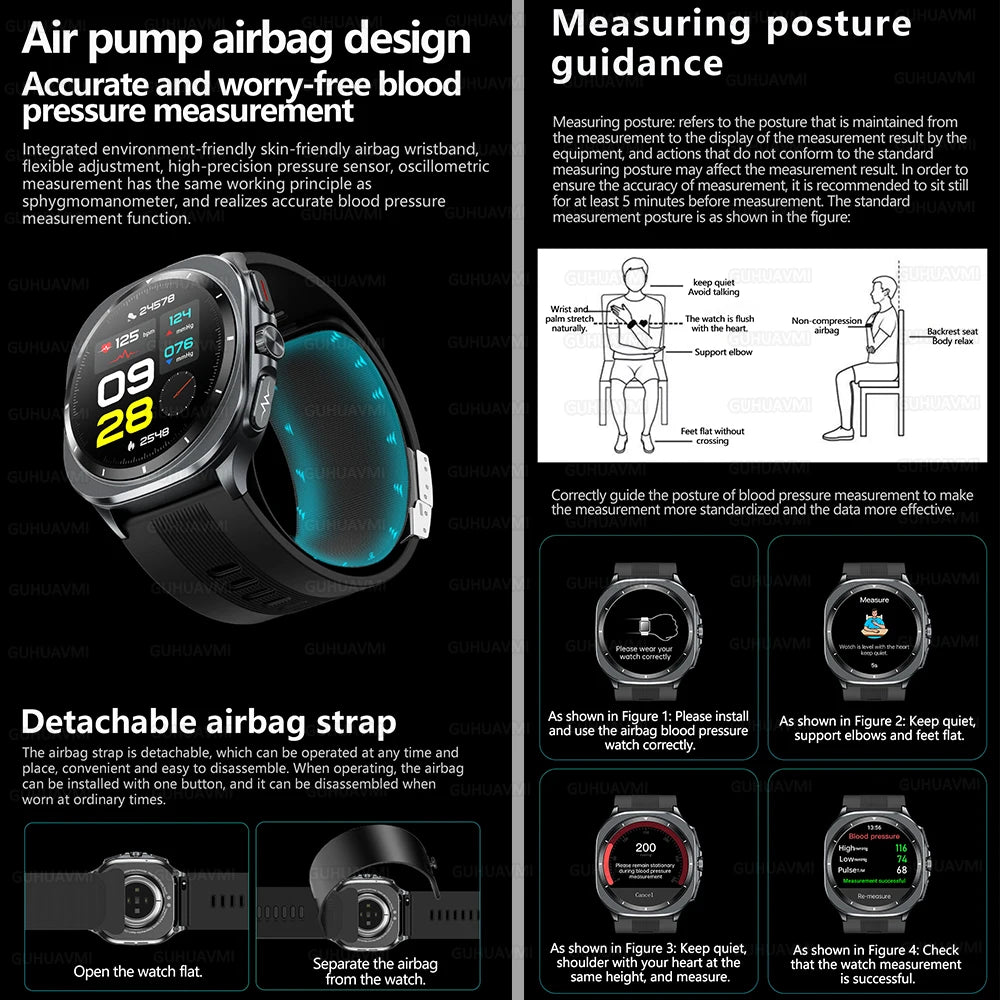 2025 New For Android Air pump airbag Health Trackr Smart Watch Accurate Blood pressure lipids Uric acid Body analysis Smartwatch