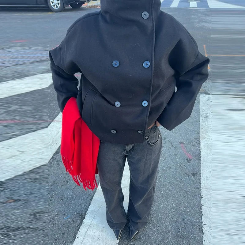 Loose Stand Collar Women's Woolen Coats