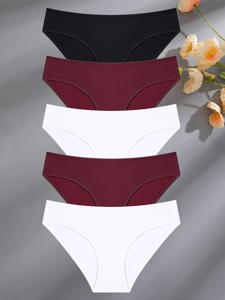 FINETOO 5PCS Set Women's Cotton Lingerie Panties S-XL Sexy Solid Color Underwear Briefs
