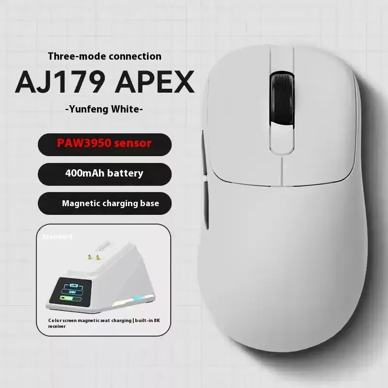 Ajazz Aj179 APEX 8k Wireless Mouse PAW3950 Sensor Three Mode Charging Base Gaming Mouse Lightweight Ergonomics 400mAh Pc Gamer