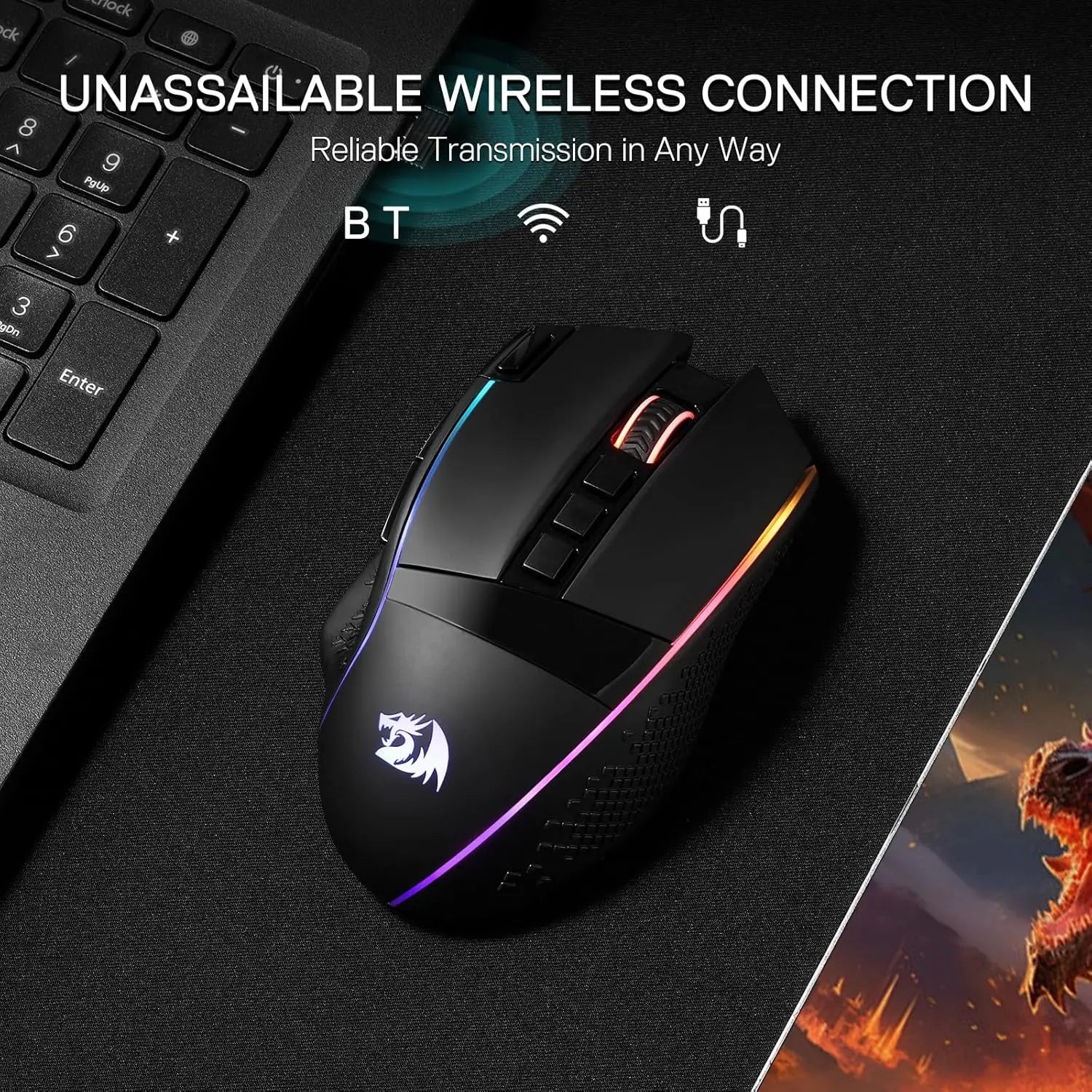 Redragon M991 Wireless Gaming Mouse 26000 DPI 9 Macro Buttons RGB