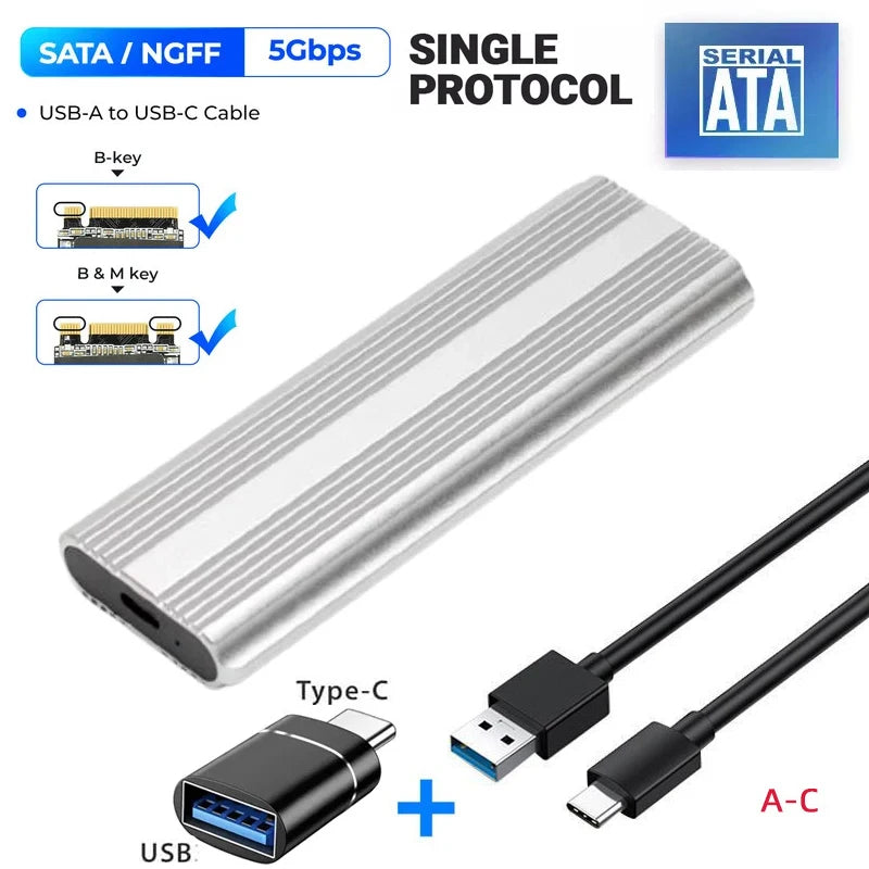 M.2 SATA NGFF SSD Enclosure Tool-Free USB3.1 Type C 5Gbps External Solid State Enclosure Adapter for 2280/2260/2242/2230 SSD