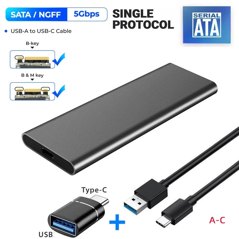M.2 SATA NGFF SSD Enclosure Tool-Free USB3.1 Type C 5Gbps External Solid State Enclosure Adapter for 2280/2260/2242/2230 SSD