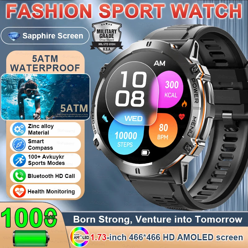 New TANK X3 1000mAh Large Battery Durable Adult Smart Watch GPS Compass Altimeter 5ATM Waterproof BT Call Sports Smartwatch Men