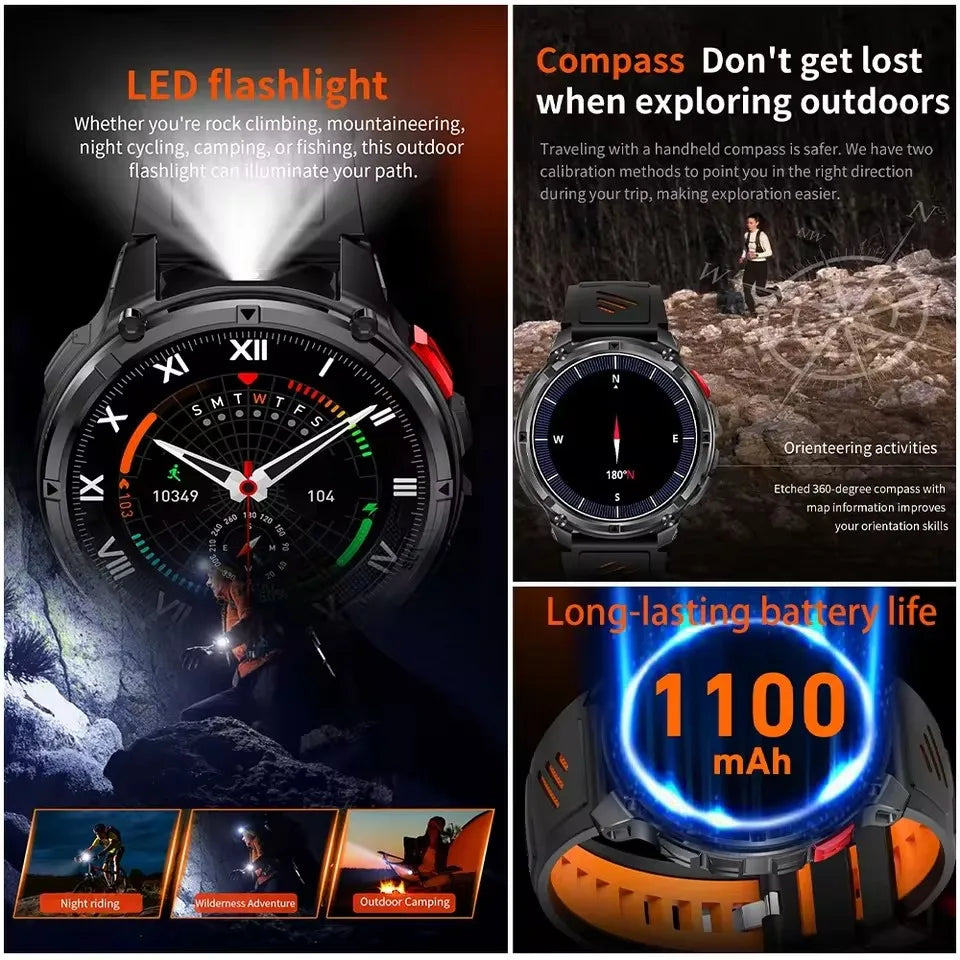 2026 New T-REX3 1100mAh Battery SmartWatch GPS Compass 10ATM Waterproof Swim Bluetooth Call LED Flashlight Sport Smart Watch Men