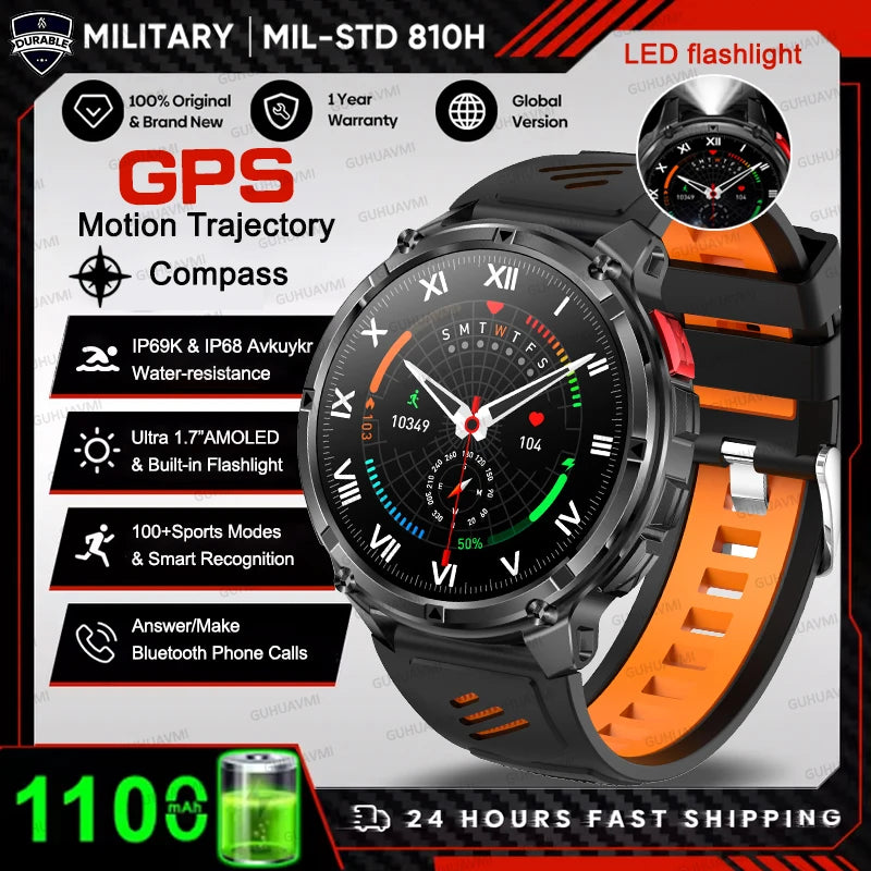 2026 New T-REX3 1100mAh Battery SmartWatch GPS Compass 10ATM Waterproof Swim Bluetooth Call LED Flashlight Sport Smart Watch Men
