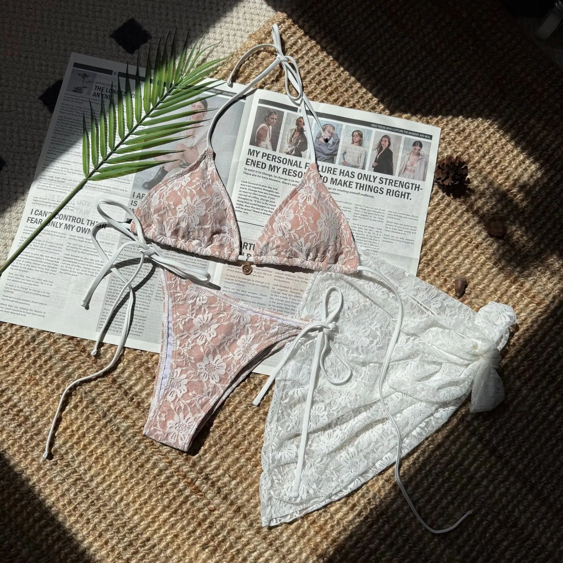 Lace Patchwork Bikinis Micro Thong Swimwear with Long Sleeve Cover Up Side Bandage Beach Bathing Suit Halter String Swimsuits