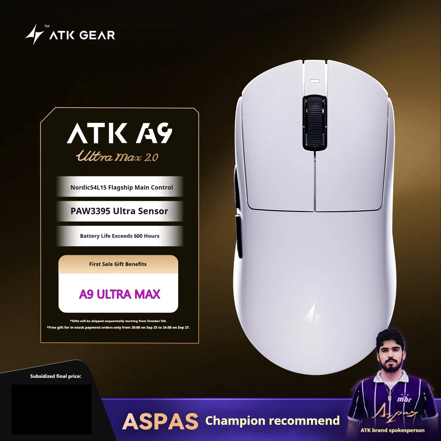 ATK A9 Ultra Wireless Gaming Mouse A9/A9 SE/A9 Plus/A9 Pro Tri Mode 8K Gaming Mouse 53g Lightweight E-sports PC Gift Customized