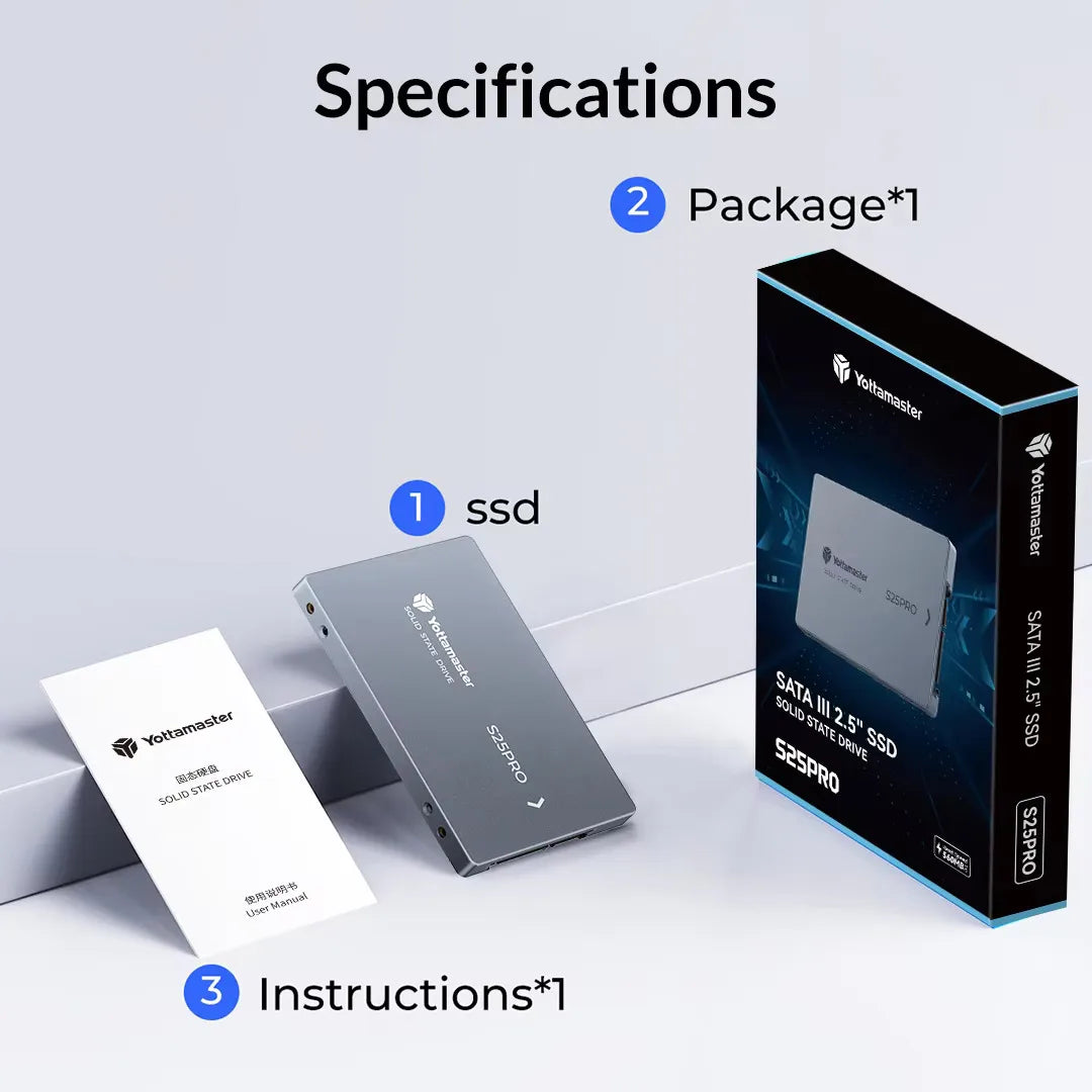Yottamaster 2.5''S25PRO SATA 3.0 Harddisk SSD 2TB 1TB High Capacity Internal Solid State Hard Drive Upgrade Design for Game User
