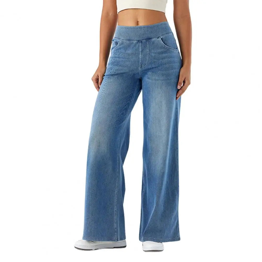Trend4us Wide-Leg Stretch Denim Pants