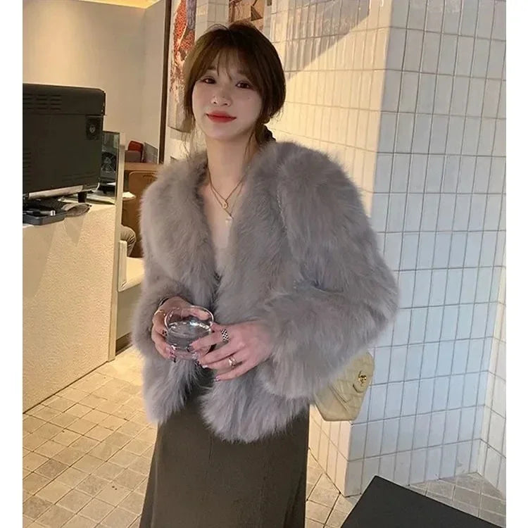 Women’s Faux Fur Coat 2024 – Casual Imitation Fox Fur Jacket for Winter 🍂✨