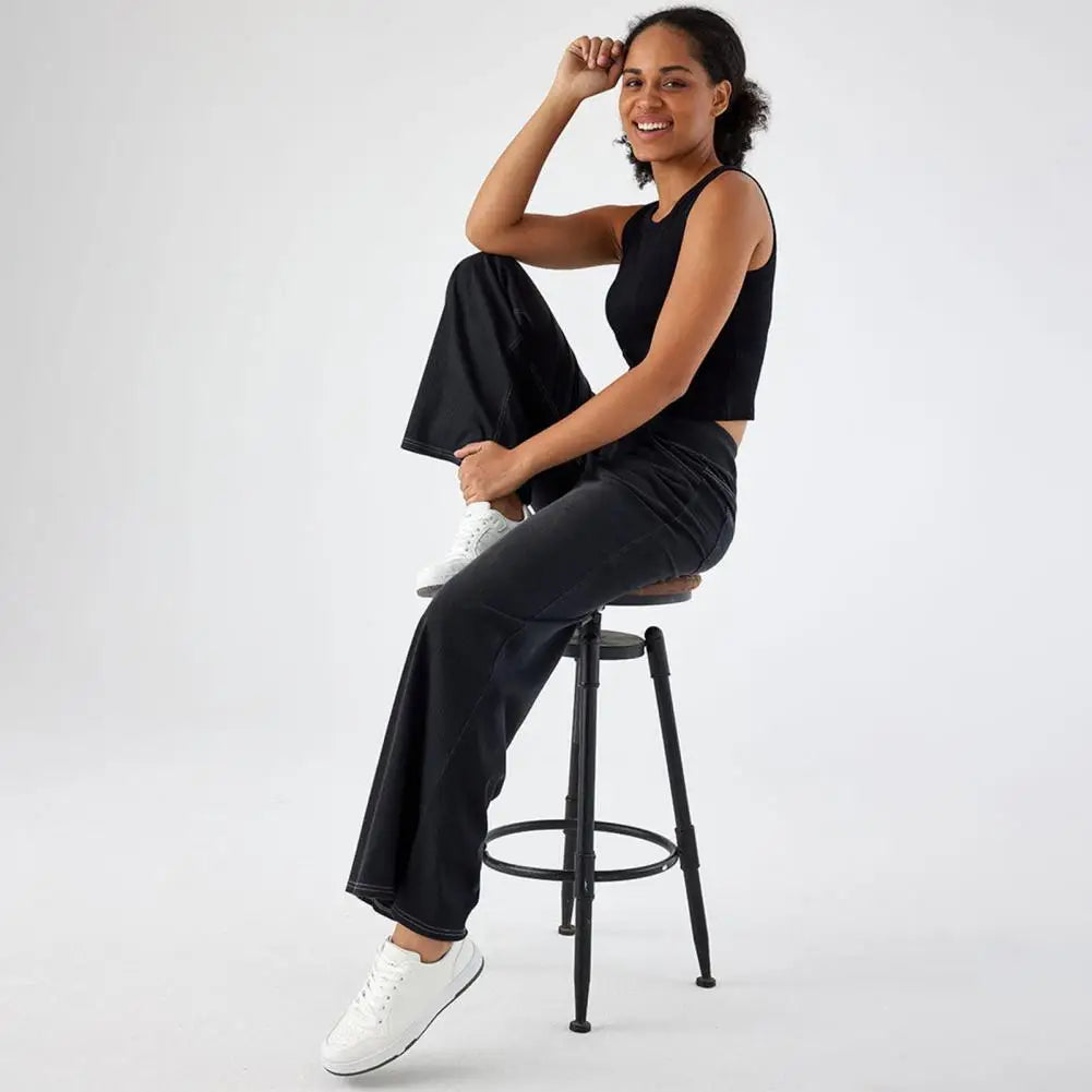 Trend4us Wide-Leg Stretch Denim Pants