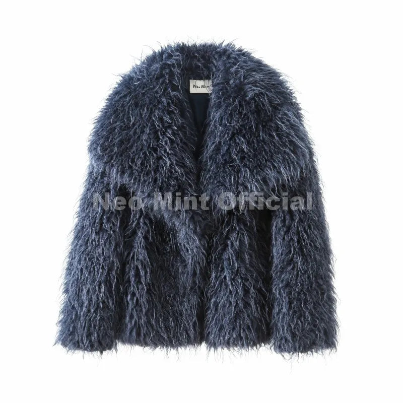 Elarra Faux Fur Shaggy Jacket – Women’s Oversized Mongolian Style Coat for Autumn Winter Outfits