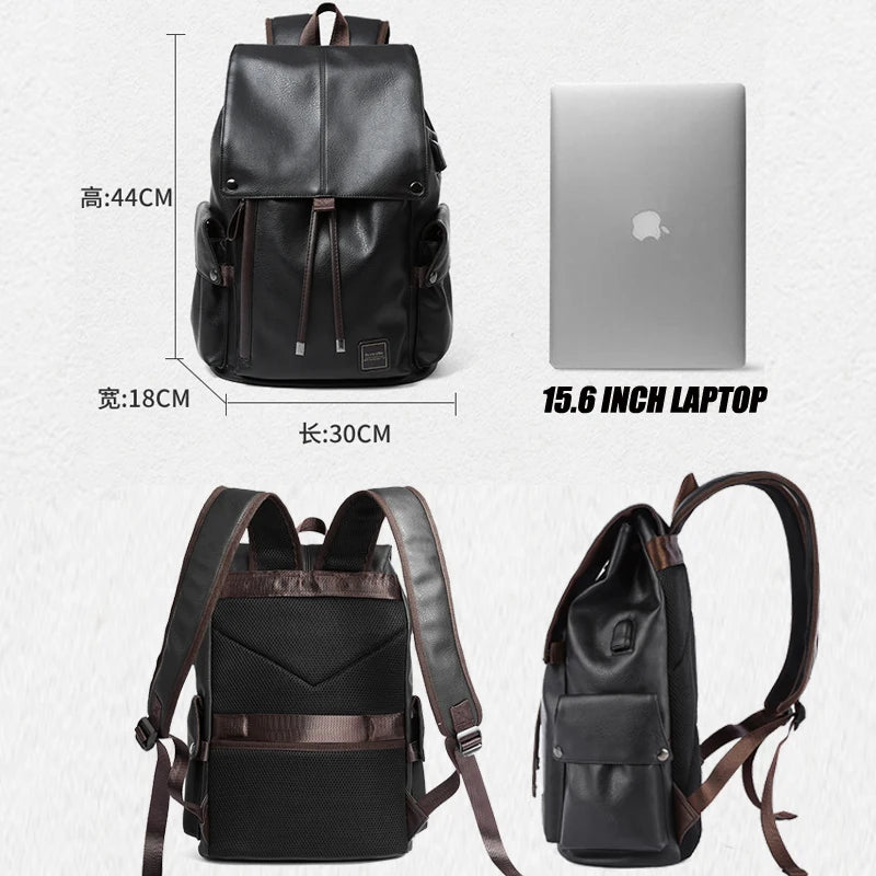 Leather Men Backpack, Vintage 15.6 inch Laptop Daypack, Waterproof Durable Travel Knapsack, College Student Leather Rucksack