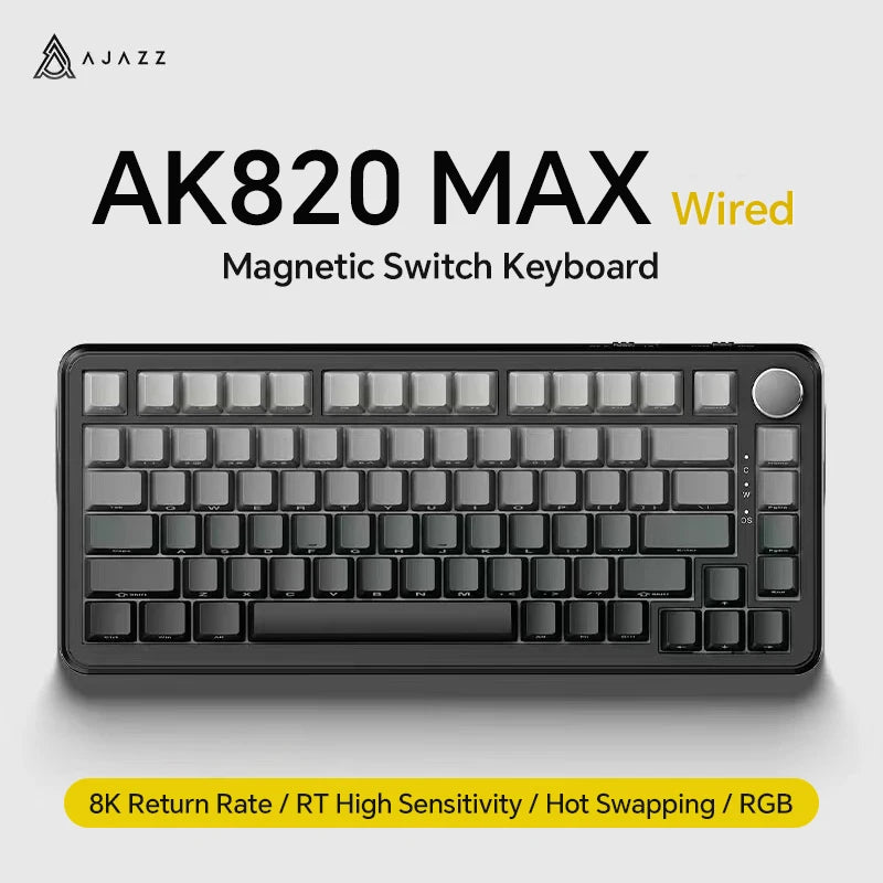 Ajazz AK820 MAX 75% Mechanical Keyboard, Magnetic Keyboard with Screen and Knobs, RGB Bluetooth/Wired/ Wireless Gaming Keyboards
