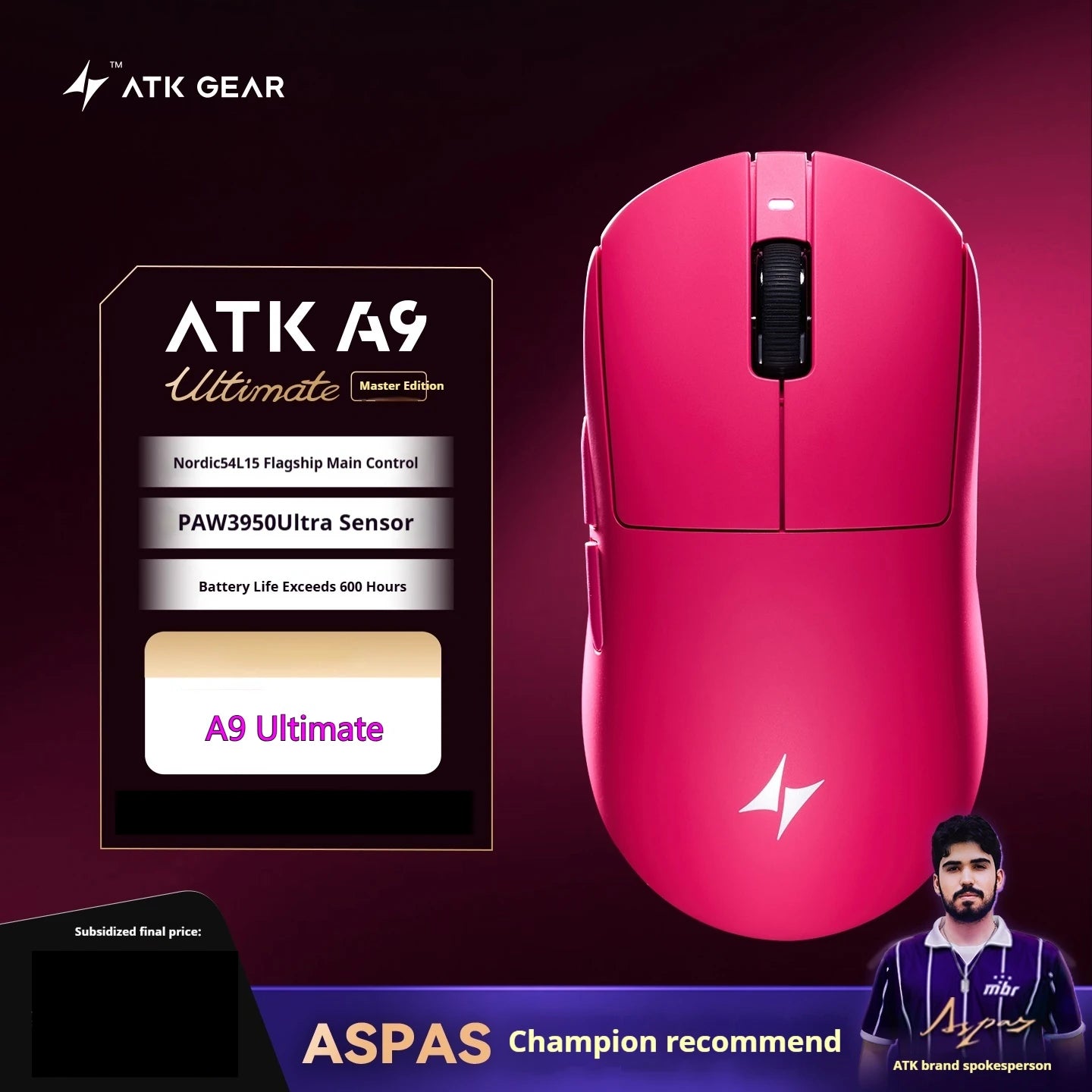 ATK A9 Ultra Wireless Gaming Mouse A9/A9 SE/A9 Plus/A9 Pro Tri Mode 8K Gaming Mouse 53g Lightweight E-sports PC Gift Customized