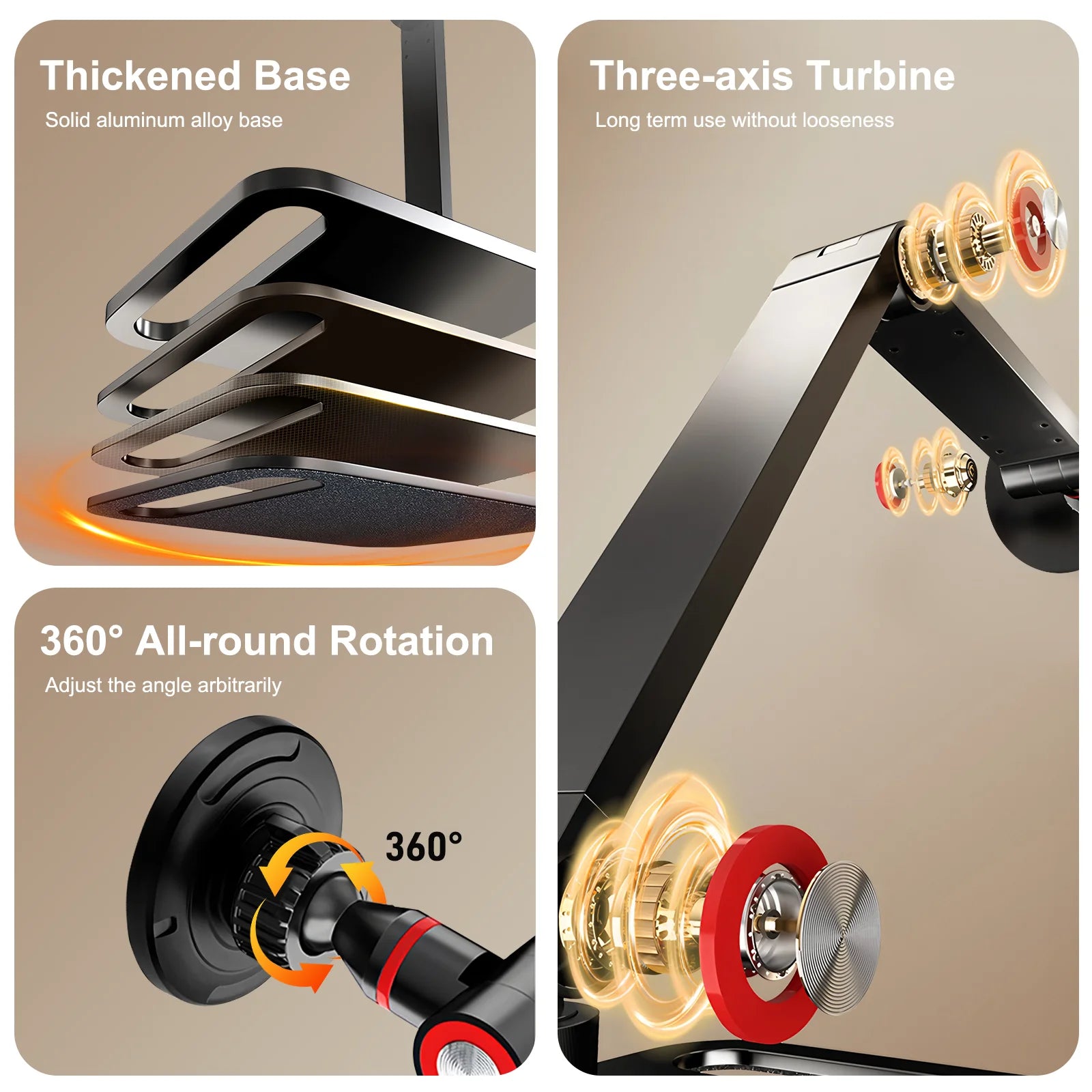 Magnetic 360° Rotating Phone Tablet Stand Aluminum Alloy 4.7-13.3" Portable Monitor Holder Strong Load Desktop Mount