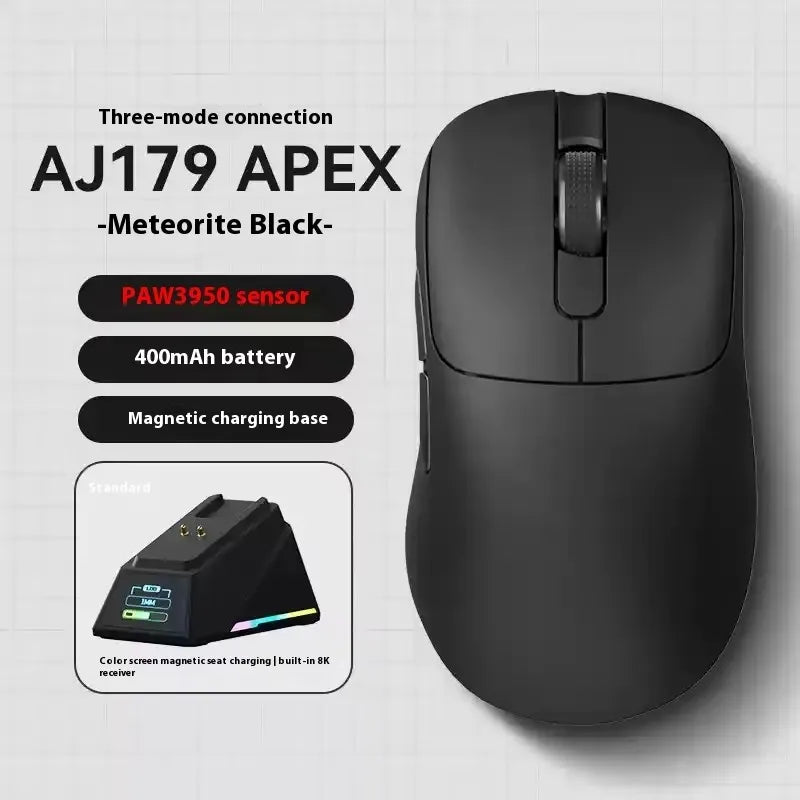 Ajazz Aj179 APEX 8k Wireless Mouse PAW3950 Sensor Three Mode Charging Base Gaming Mouse Lightweight Ergonomics 400mAh Pc Gamer