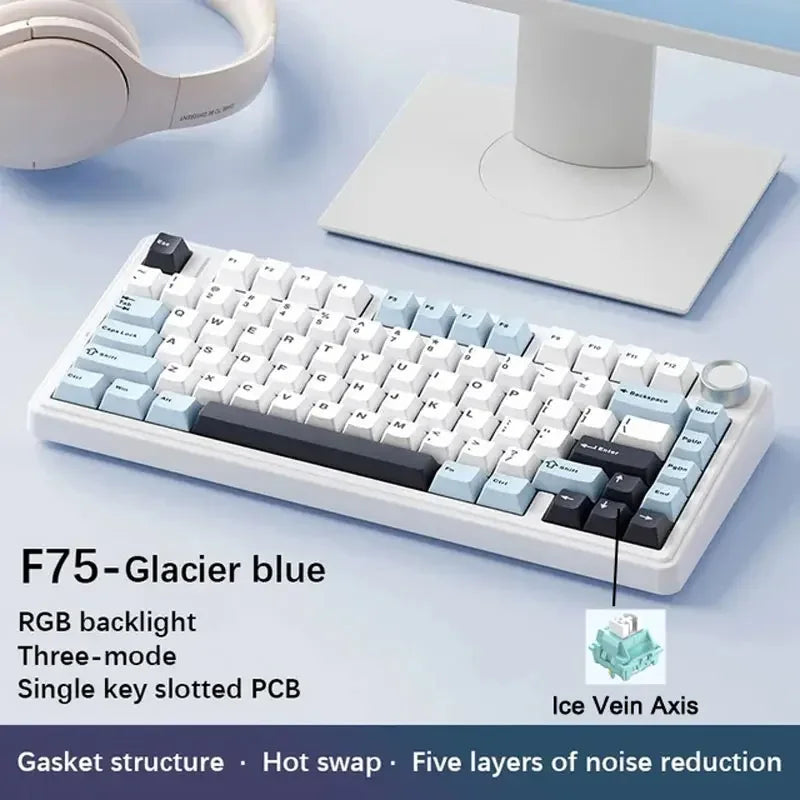 AULA F75 2.4G Wireless/Bluetooth/Wired Gaming Mechanical Keyboard RGB Customized 75% Layout OEM Profile Gasket PC Game Keyboard