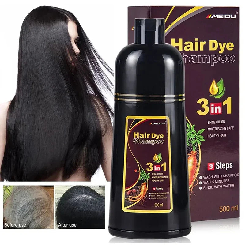 3-in-1 Natural Black Herbal Hair Dye Shampoo