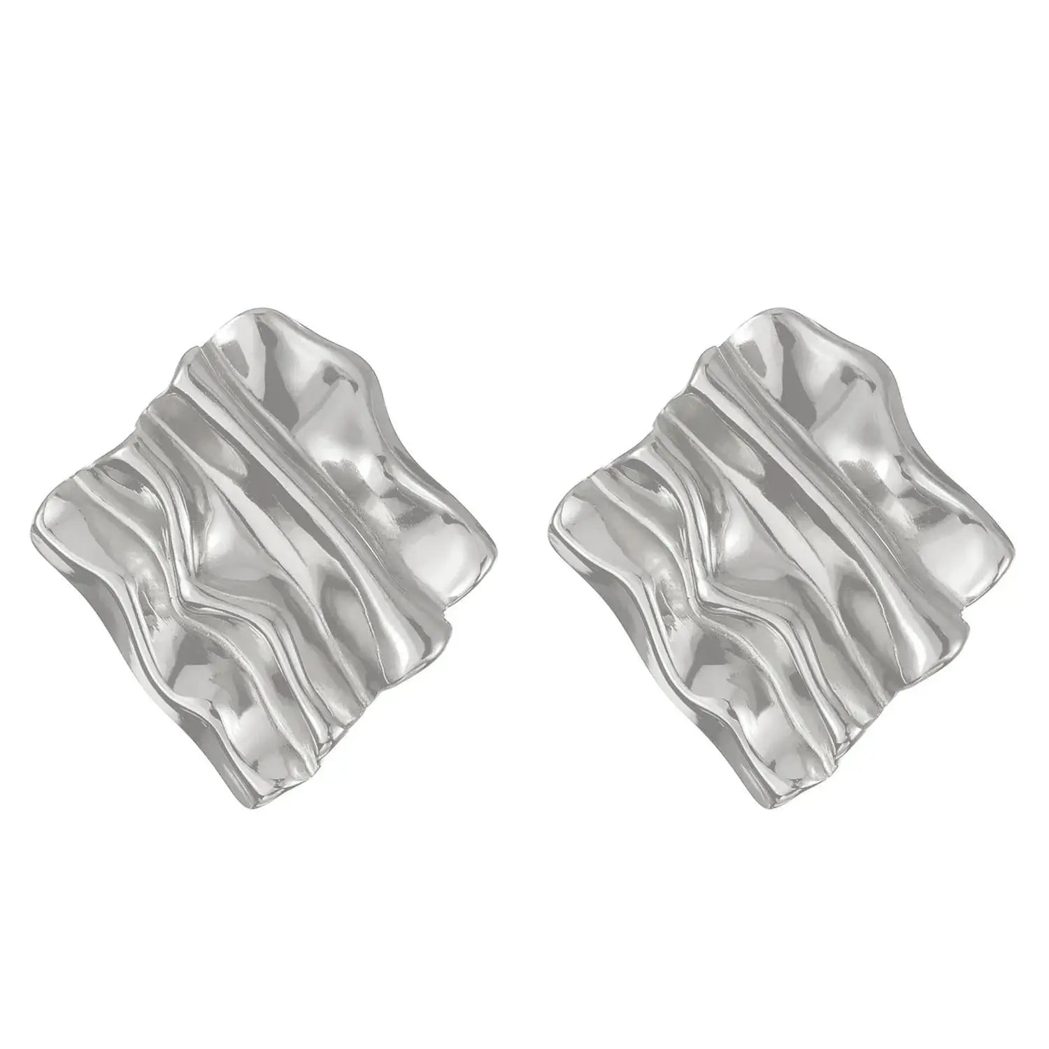 Vintage Pleated Geometric Earrings – Stainless Steel Statement Studs