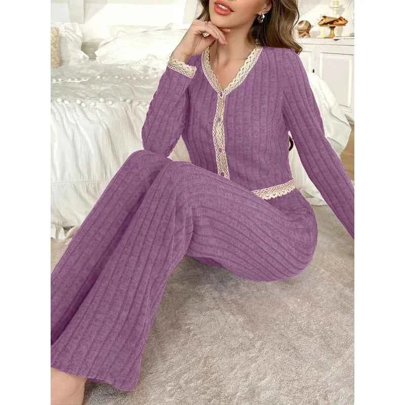 Women's Two-Piece Solid Casual Pyjama Set