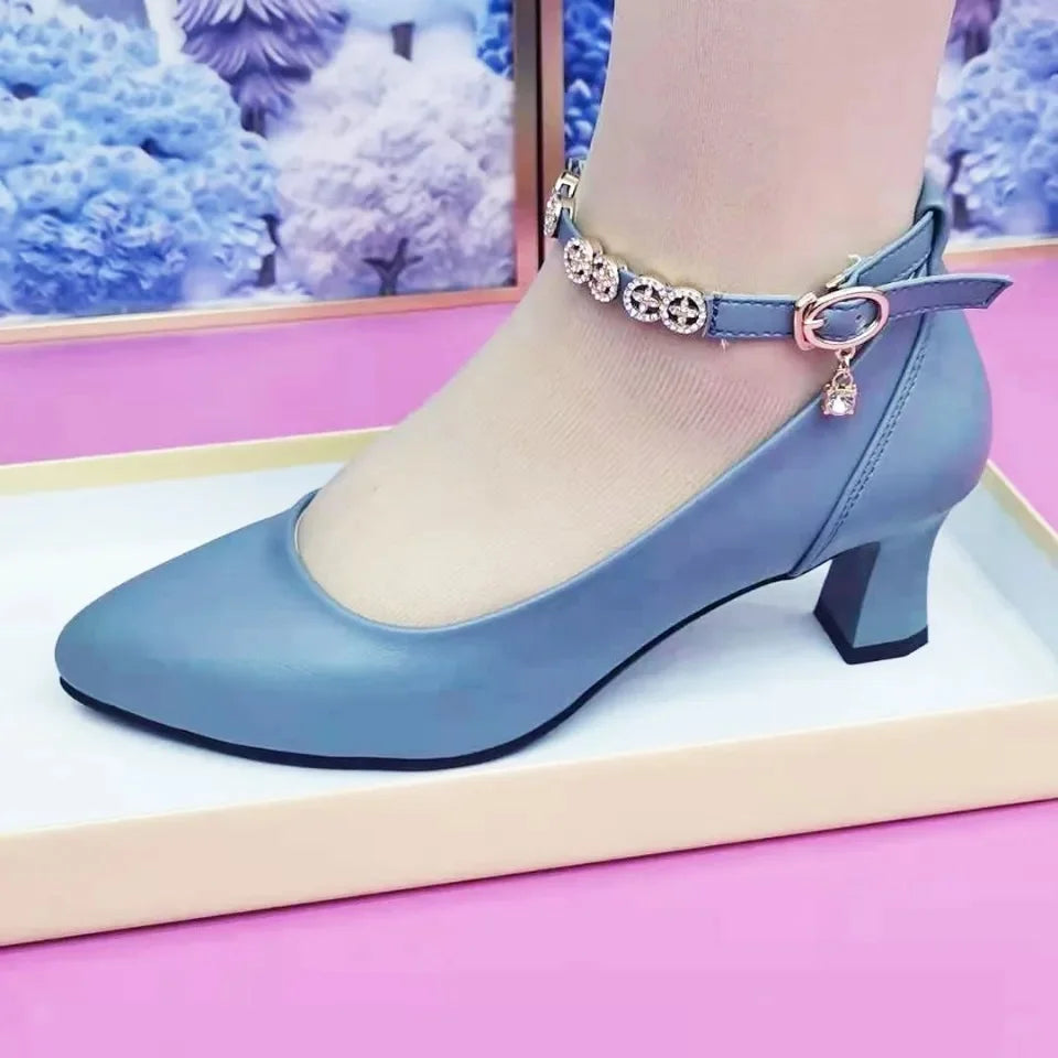 Women's Casual Round Head Chunky Heel Buckle High Heels