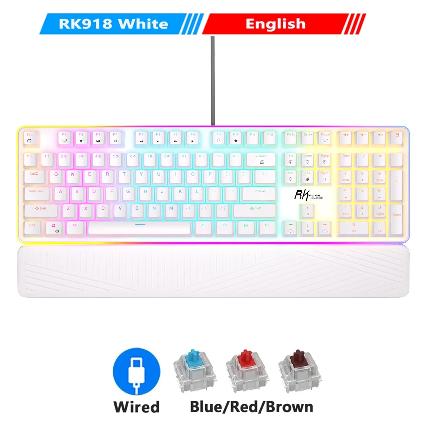 RK ROYAL KLUDGE RK918 Wired Mechanical Keyboard 108 Keys 100% RGB Backlit Gaming Keyboard