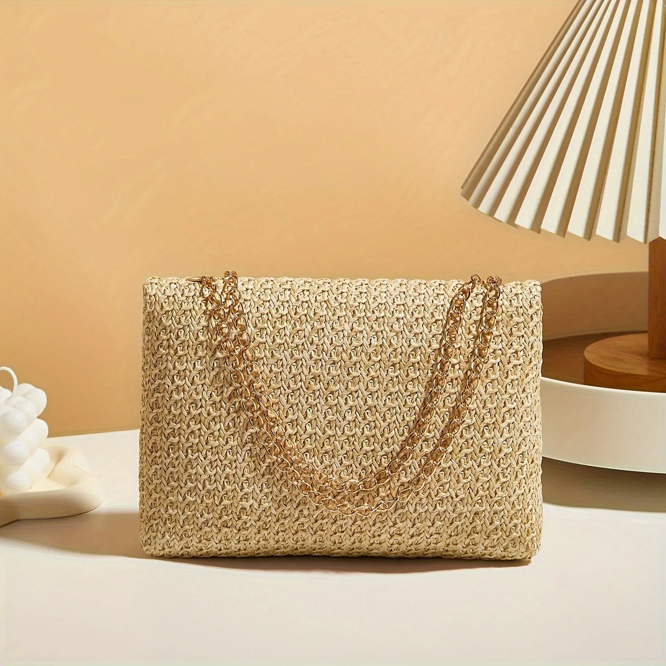 Straw Crossbody Bag with Lock