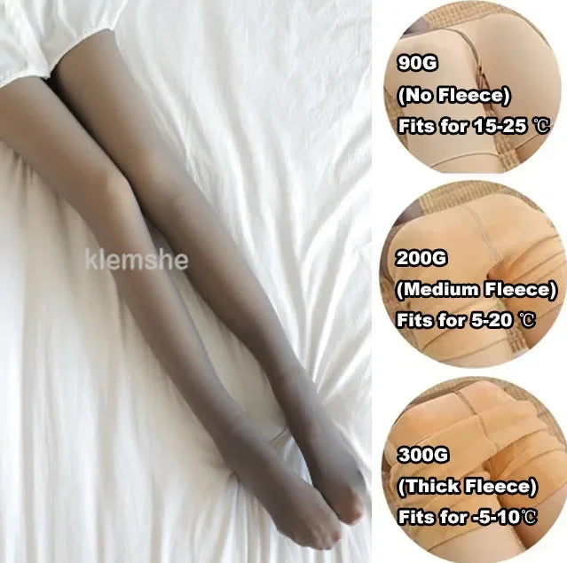 Women Thermal Leggings Winter Warm Sexy Elastic Translucent Pantyhose Female Fleece Thermal High Waist Slim Thicken Tight Pants