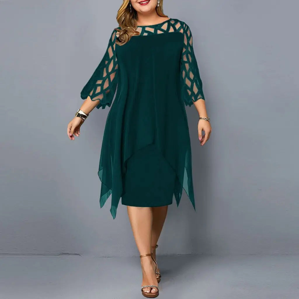 Stacey B's Women's Lace Stitching Three-quarter Sleeve Irregular Hem Chiffon Dress