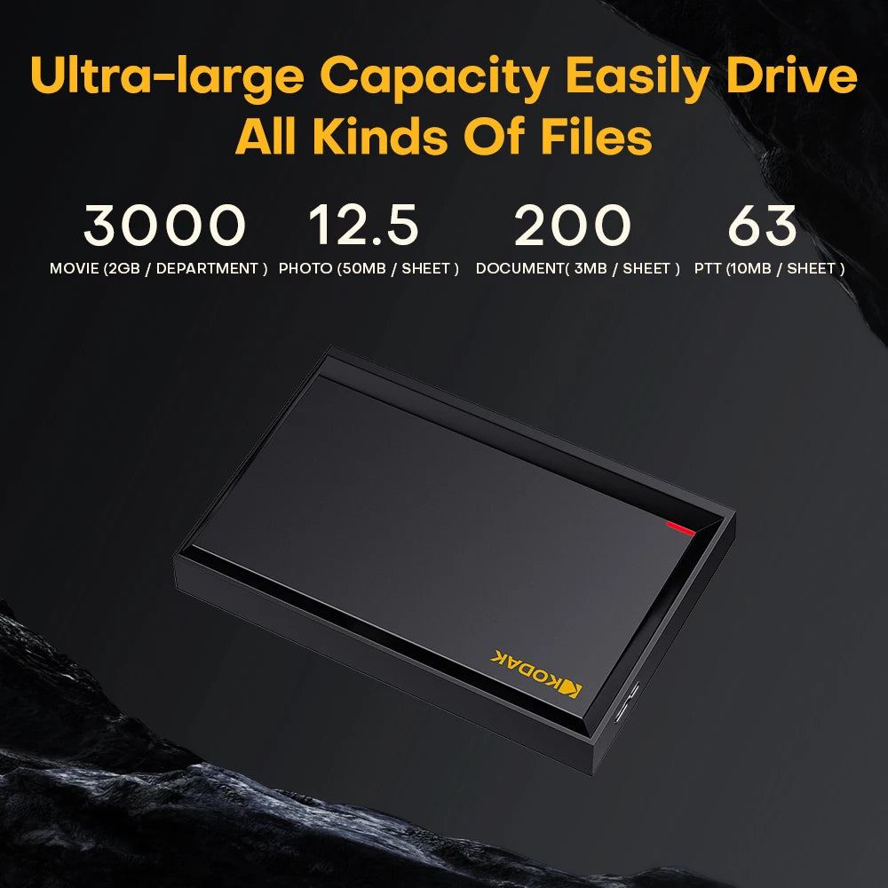 KODAK, P190, Portable HDD mechanical mobile disk, 500GB/1Tb/2Tb, portable gaming hard drive storage, suitable for PC, electronic