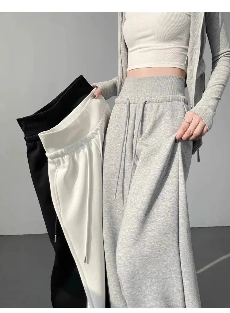Gray High-Waist Loose Wide-Leg Straight Pants Women