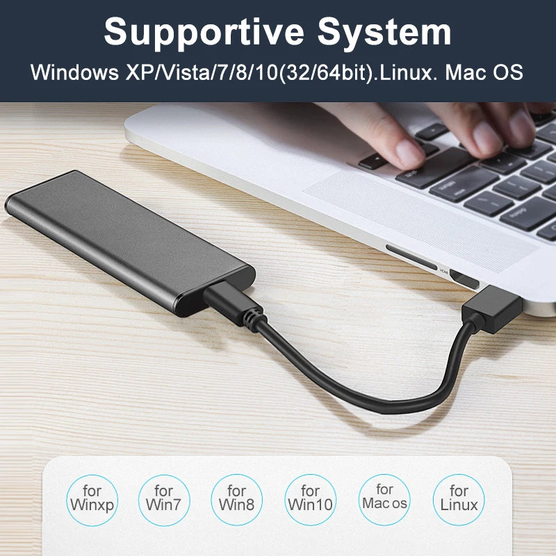 M.2 SATA NGFF SSD Enclosure Tool-Free USB3.1 Type C 5Gbps External Solid State Enclosure Adapter for 2280/2260/2242/2230 SSD