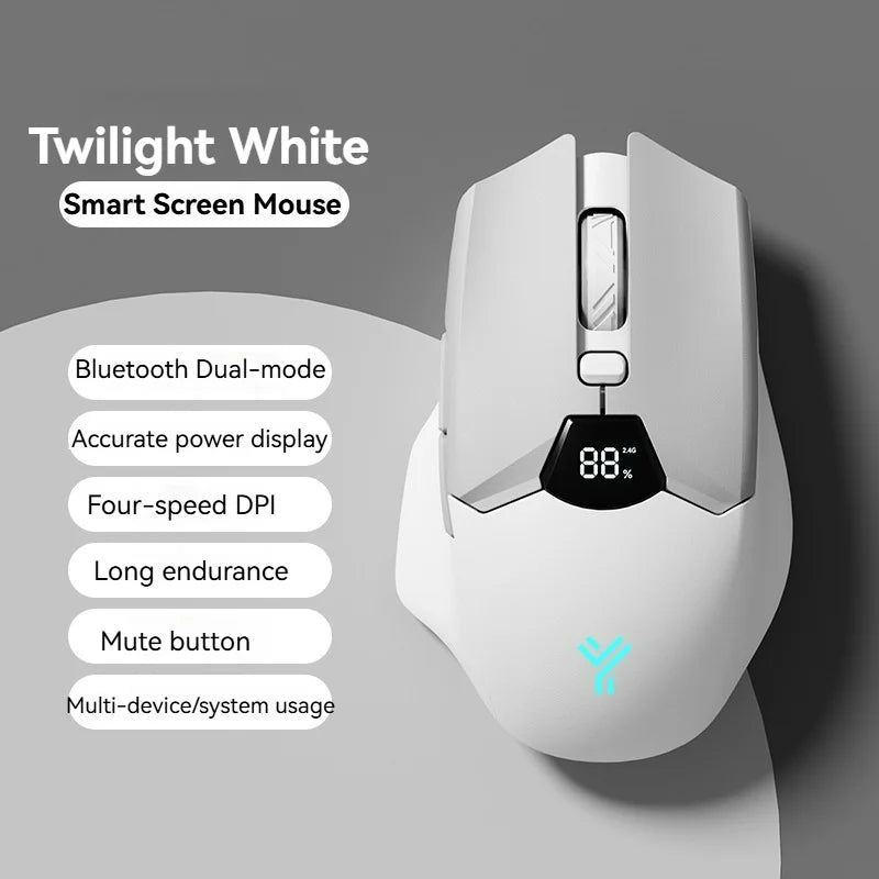 V086 2.4G Bluetooth wireless mouse screen display power 600mAh battery, light tone buttons for gaming and office