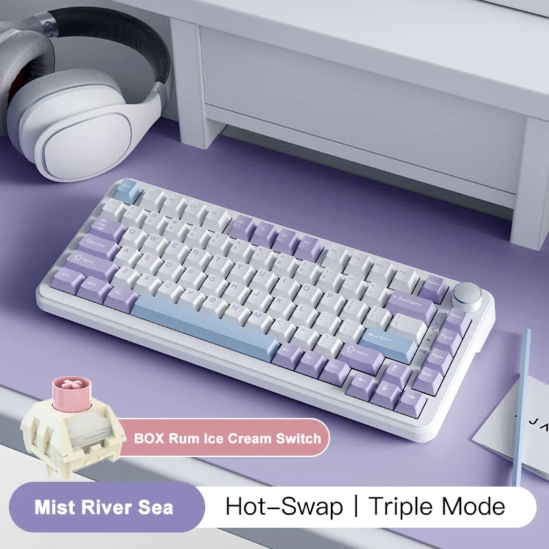 Ajazz AK820 MAX 75% Mechanical Keyboard, Magnetic Keyboard with Screen and Knobs, RGB Bluetooth/Wired/ Wireless Gaming Keyboards