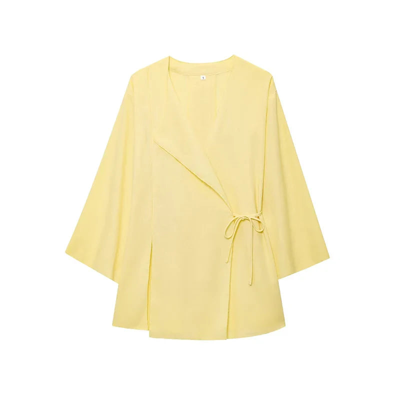 Wide Leg Pants Sets 2 Pieces Women Fashion Lace Up Kimono Tops Women's Suit Two Piece Set Spring Women Outfit