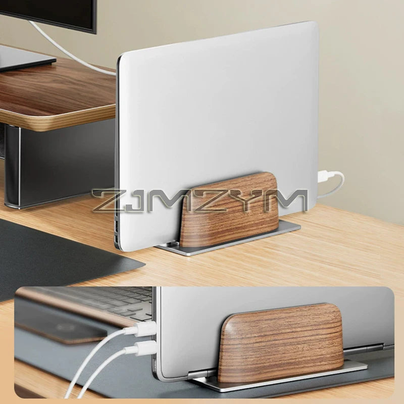 Vertical Laptop Stand, Black Walnut Wood Desk Laptop Holder, Laptop Docking Station Stand for MacBook, Tablet, Phone - Universal