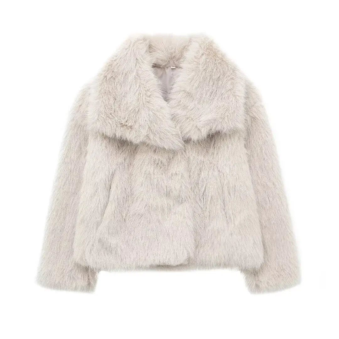 Winter Plush Coat Fashion Warm Thicken Fluffy Lapel Jacket
