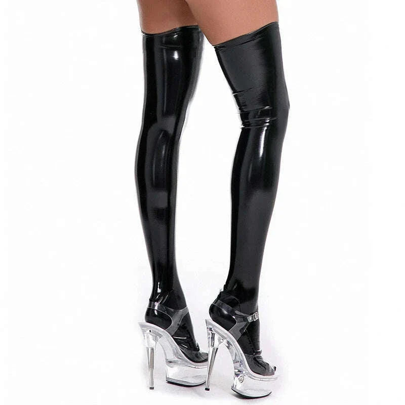 3XL Plus Size Wetlook PVC Leather Thigh High Stockings Gothic Punk Reflective Shiny Pole Dance Night Club Party Lingerie