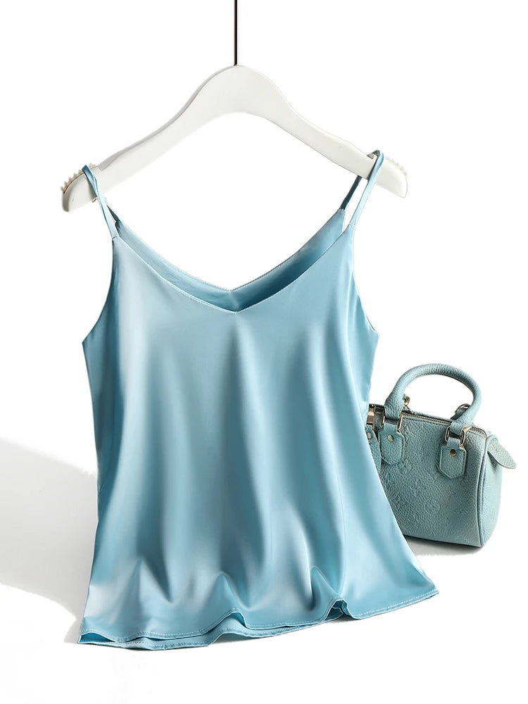 Women's Satin V-Neck Cami Top – Lightweight, Travel-Ready Style